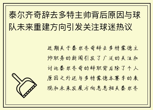 泰尔齐奇辞去多特主帅背后原因与球队未来重建方向引发关注球迷热议